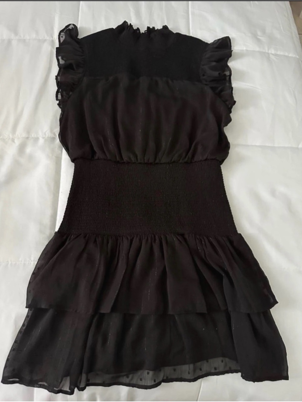 Aqua Black Smocked Ruffle Mini Dress
